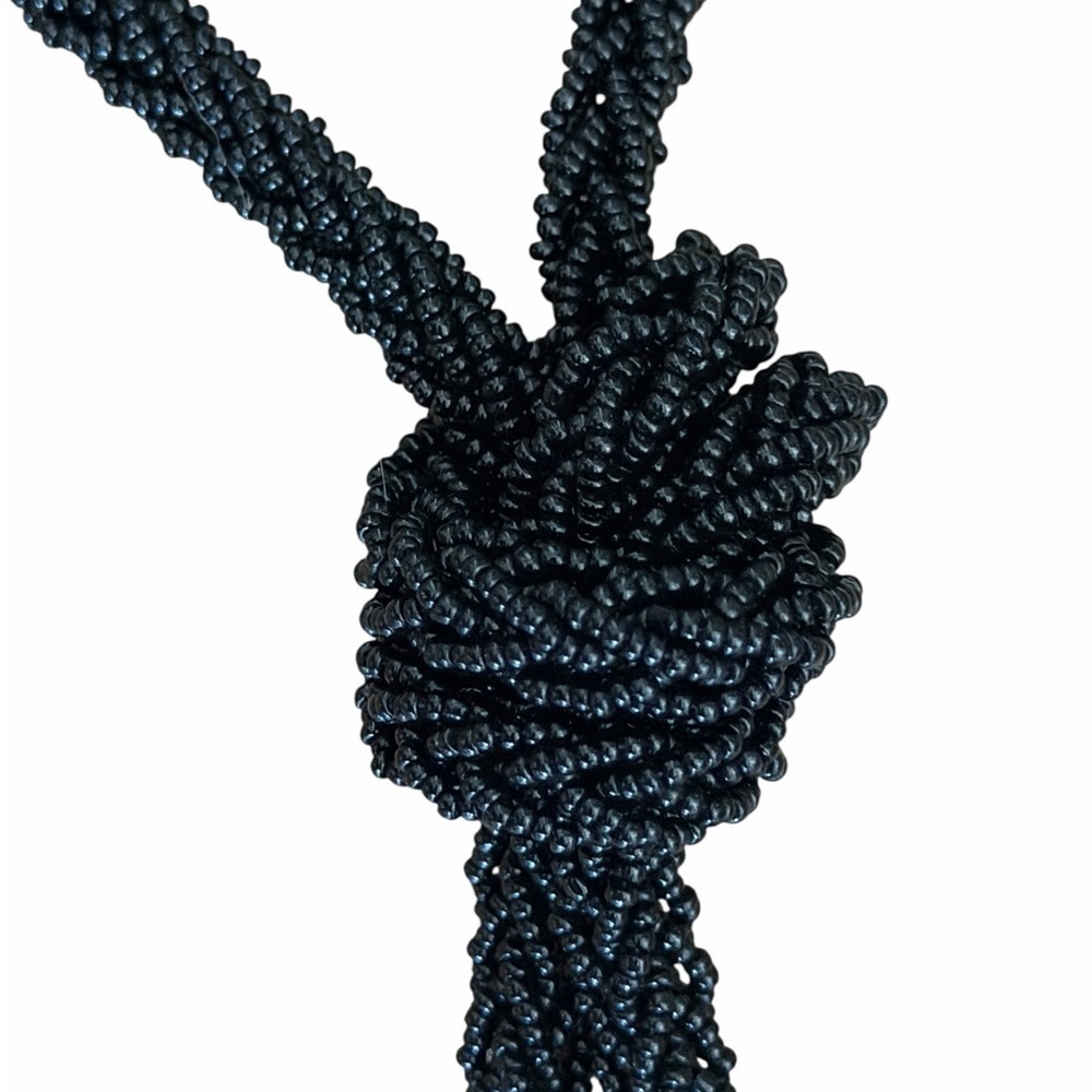 Elegant Black Bead Knotted Tassel Necklace Detailed and Gorgeous see pics - Picture 3 of 7